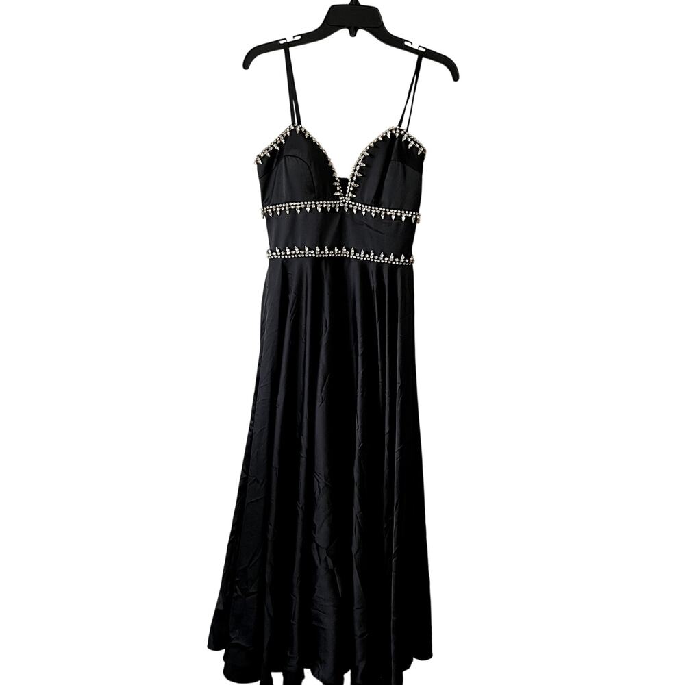 Mac Duggal midi satin dress size 2 black silver